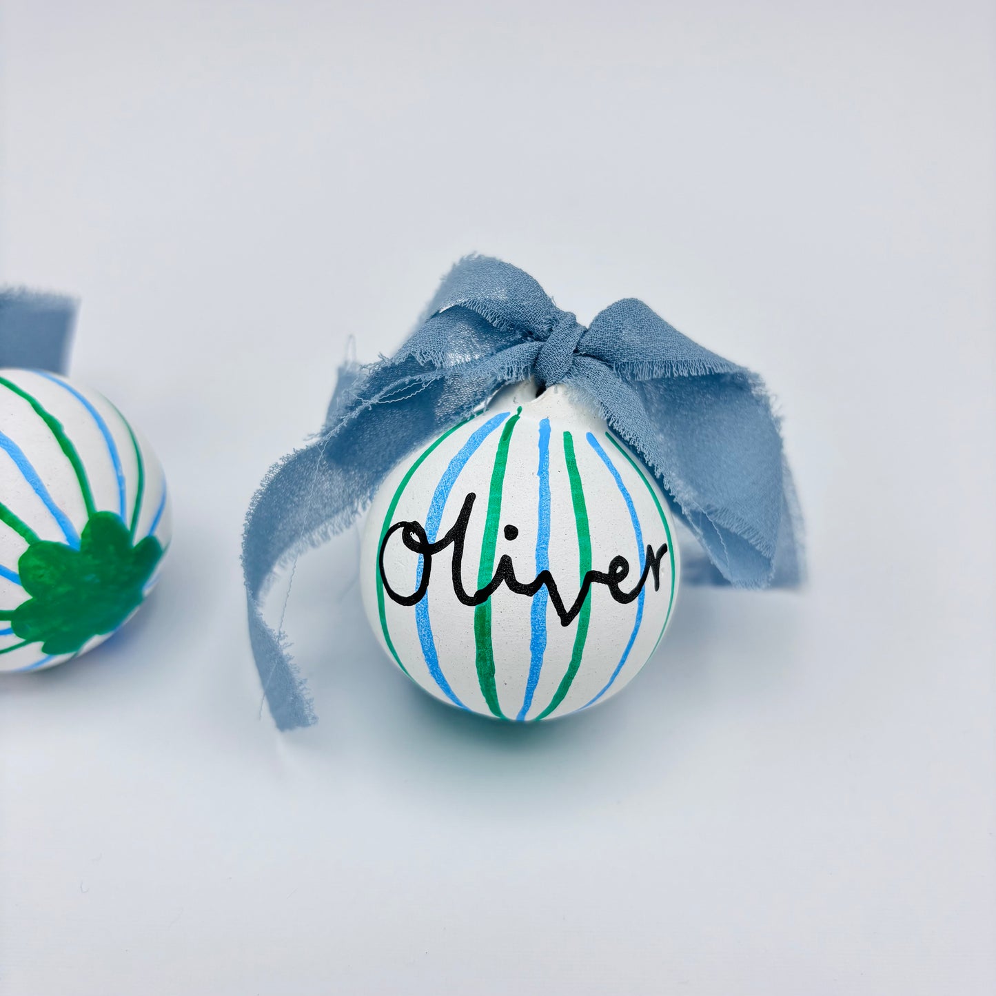 Blue/Green Stripes Personalised Mini Ceramic Bauble