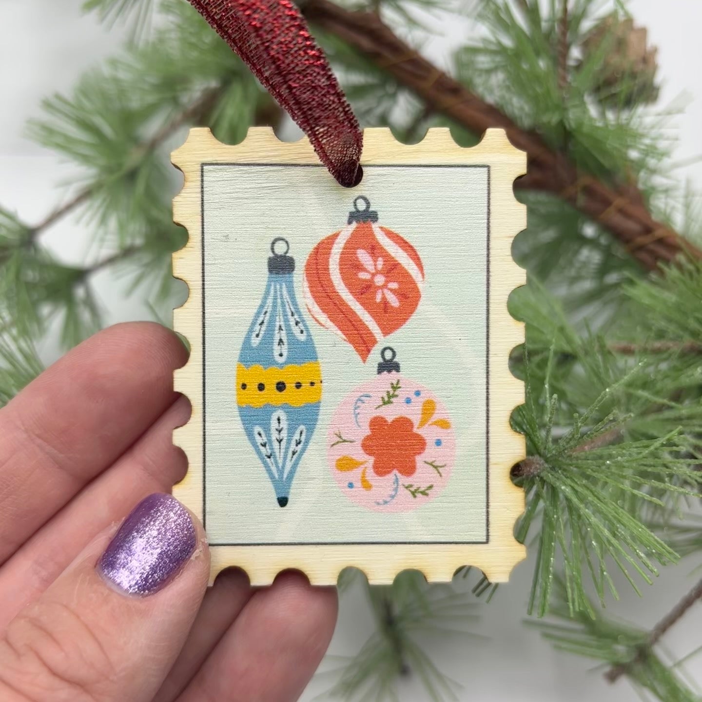 Vintage Bauble Illustrated Stamp Christmas Decoration