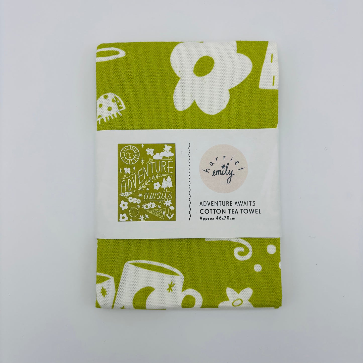 Adventure Awaits (light Green) Cotton Tea Towel