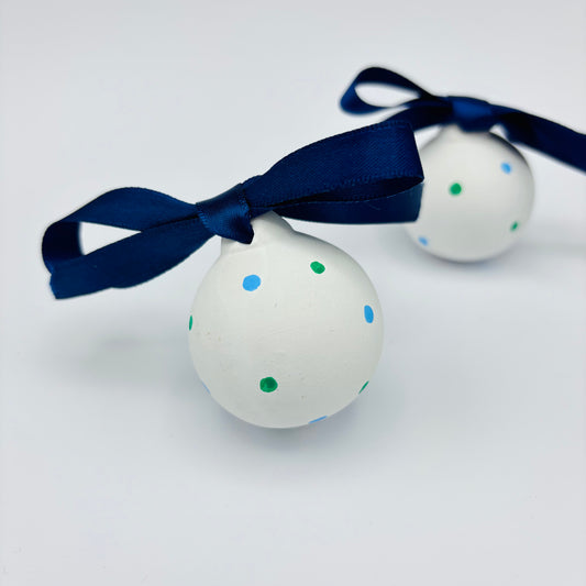 Blue/Green Dots Personalised Mini Ceramic Bauble