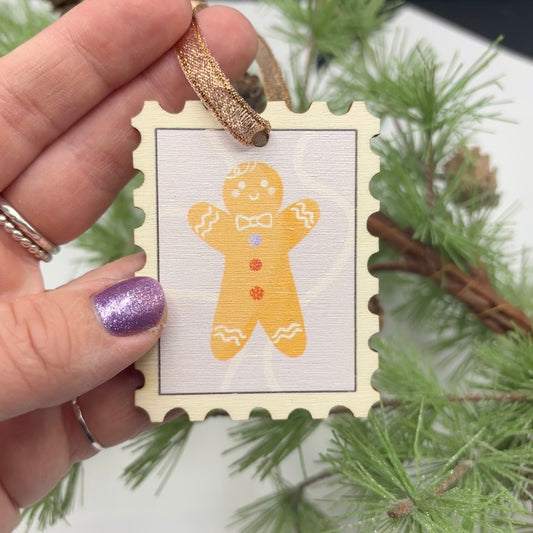 Gingerbread Man Illustrated Stamp Christmas Decoration