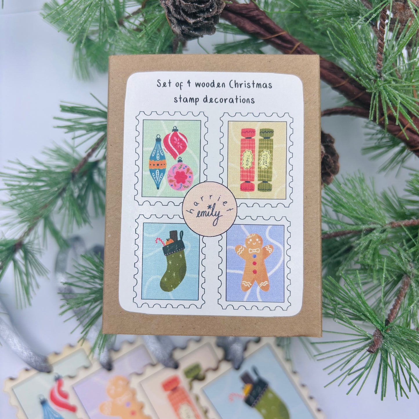 Set of 4 Illustrated Stamp Decorations