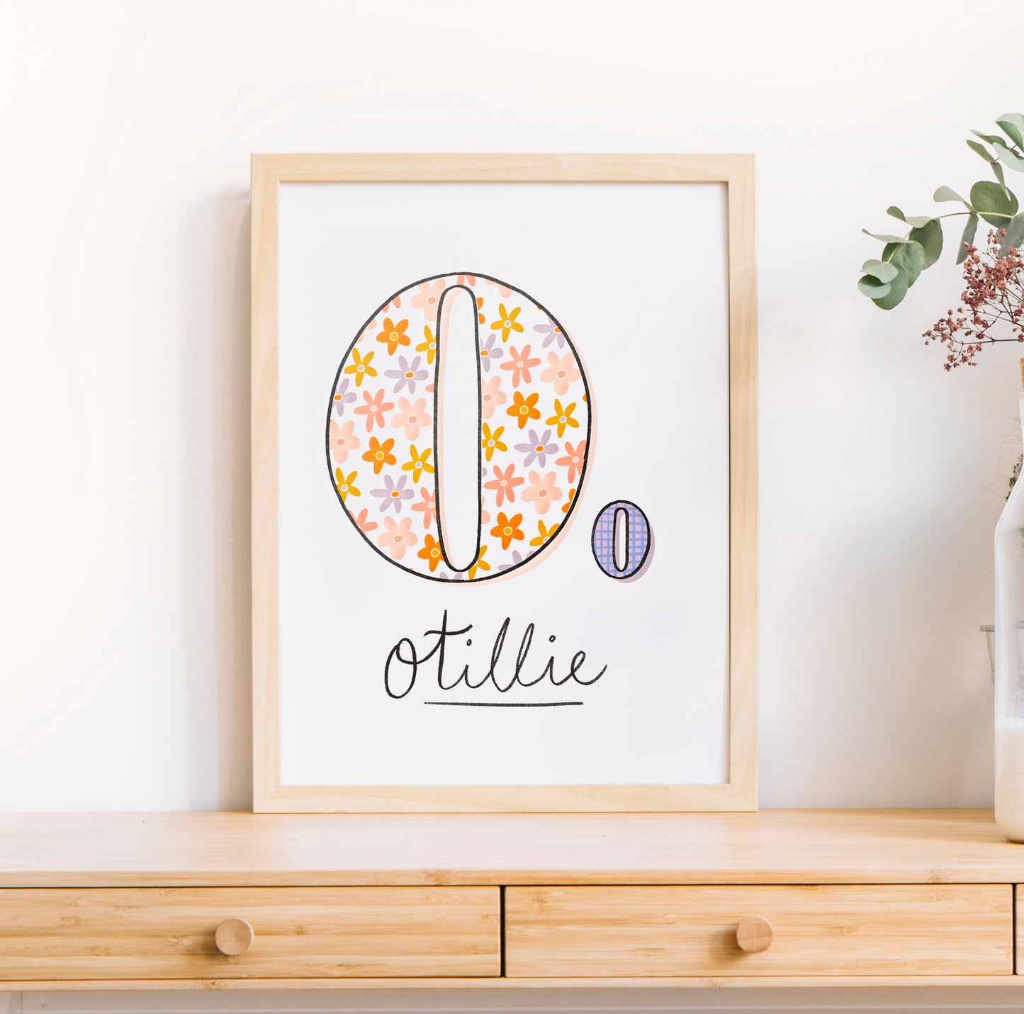 Floral Personalised Kids Room Initial Print