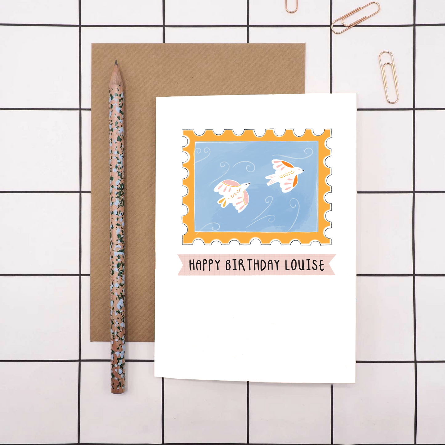 Happy Birthday Personalised Bird Stamp Card