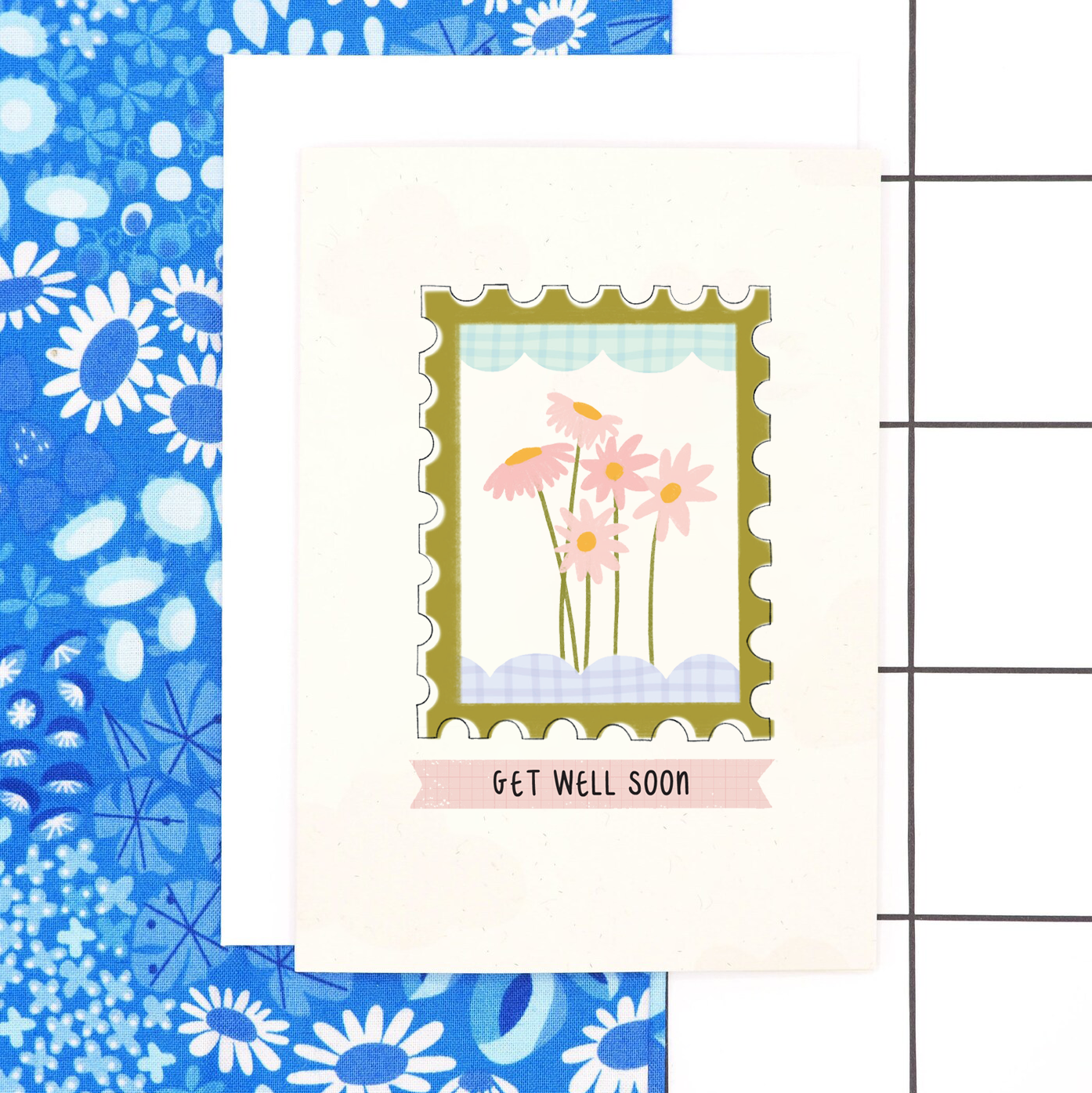 Get Well Soon 'Floral Stamp' Card