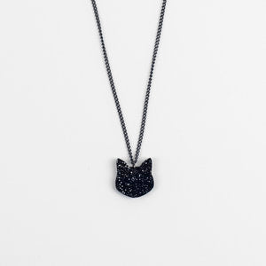 BLACK GLITTER MINI CAT PENDANT