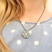 Mini Blue Flower Wooden Necklace