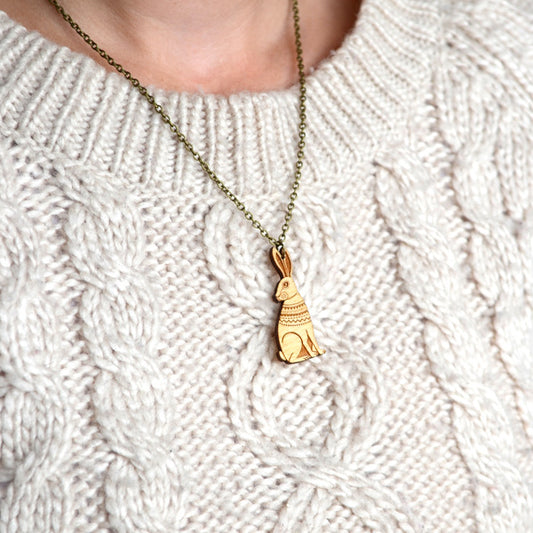 Mini Hare Wooden Necklace